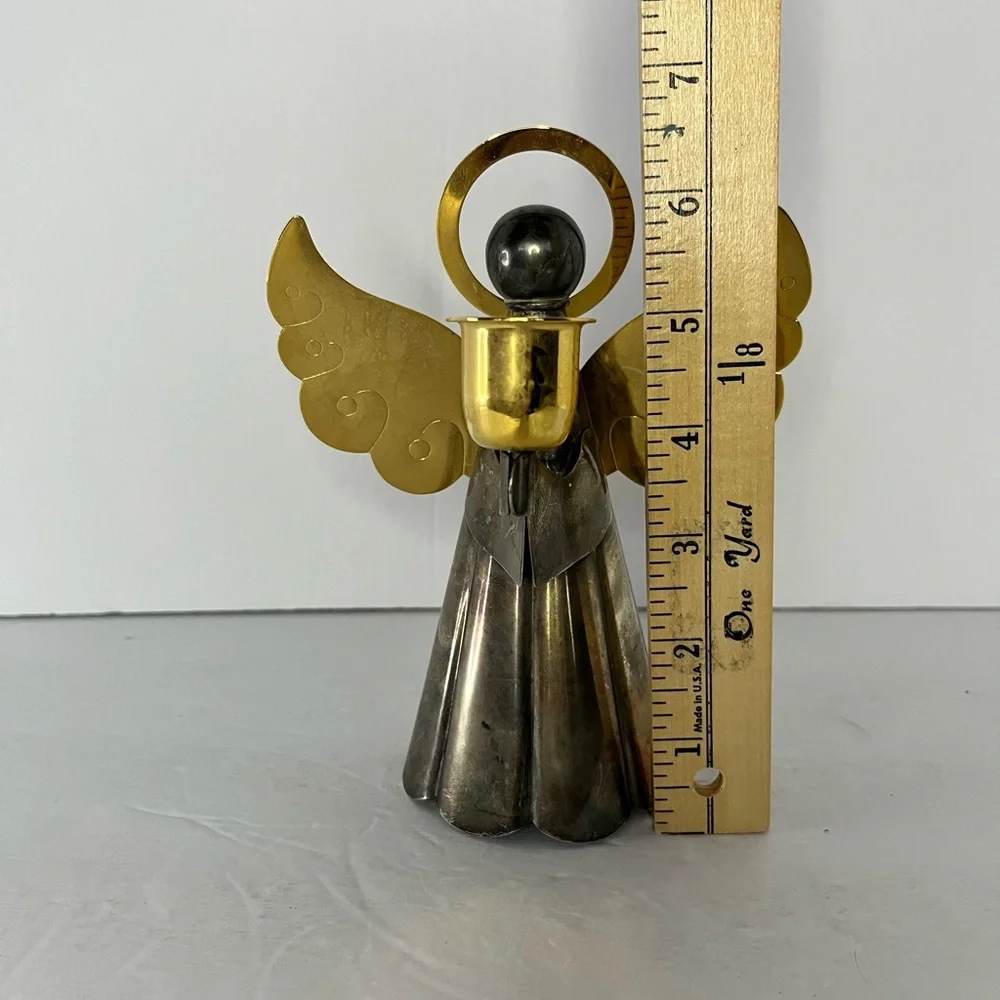 Vintage Angel Christmas Candle Holder 7” Silver /‎ Gold Plated On Brass.